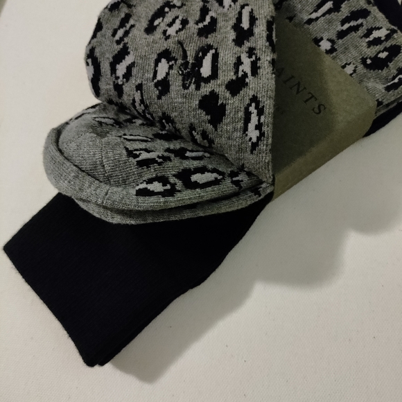All Saints leopard print crew socks gray black NWT - Picture 2 of 6